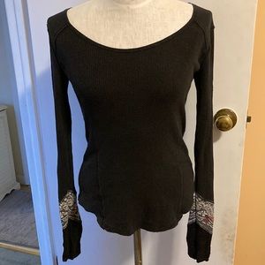Free People We the Free Ragged Embellished Sleeved Thermal Top Medium